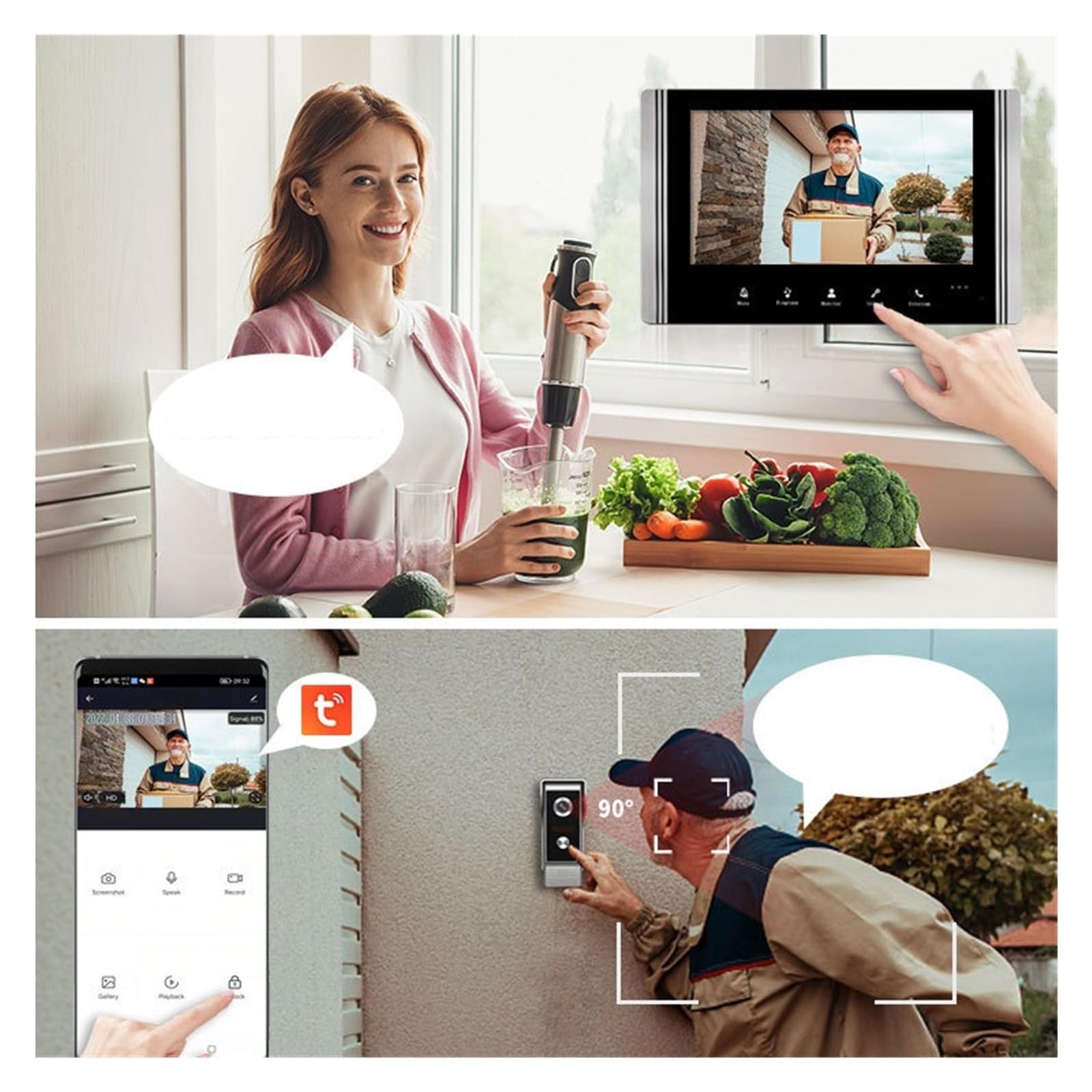 Dzwonek Do Drzwi Z Kamerą Wideo, Inteligentna Kamera Bezpieczeństwa 1080P HD WiFi Dzwonek Do Drzwi Z Dwukierunkowym Dźwiękiem, Noktowizor, Wodoodporny, Obsługa Karty SD
