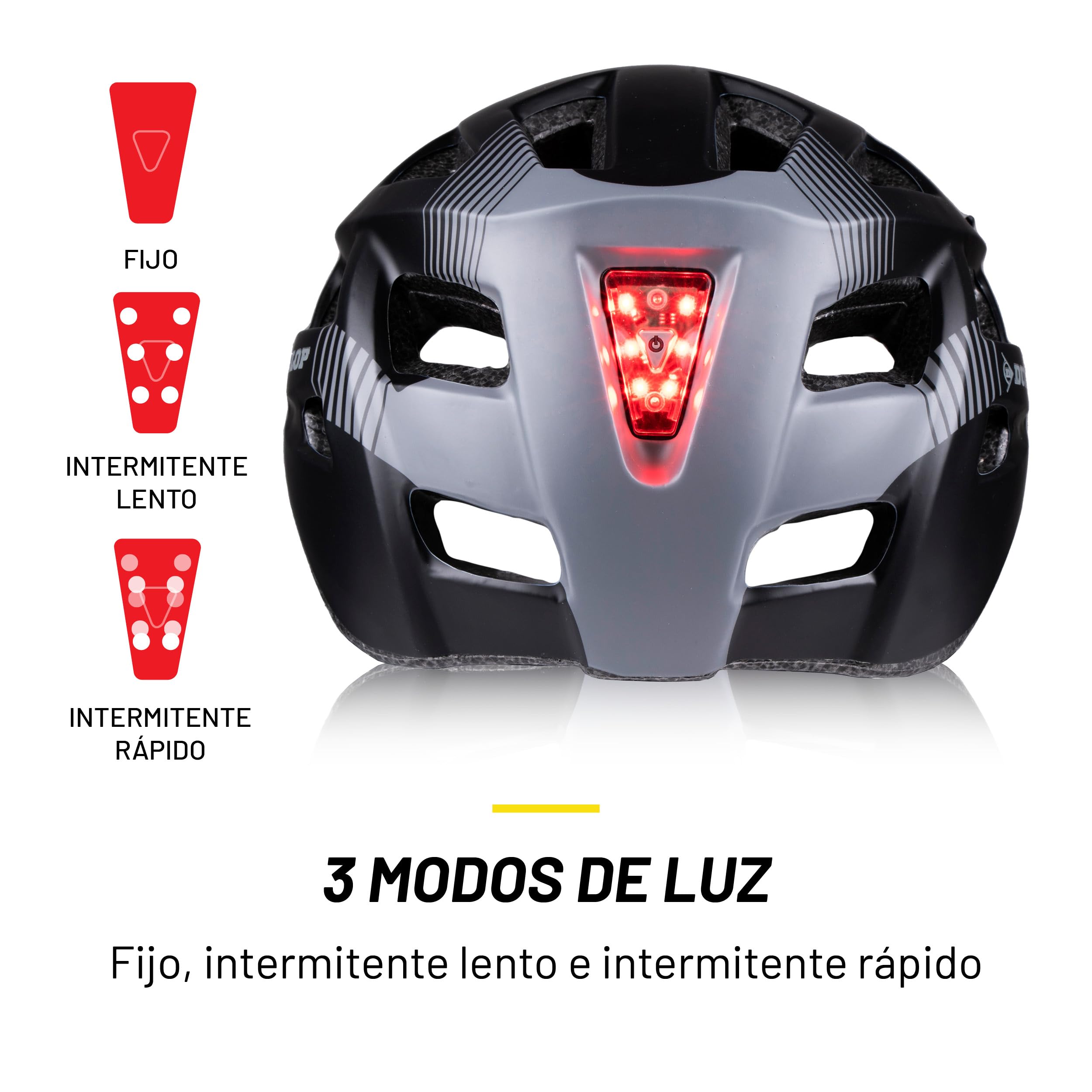 Dunlop Casco de Bicicleta Con Luz LED - Para Mujeres y Hombres - Ajustable 55-58 CM - 3 Modos de Luz - Negro — view 4