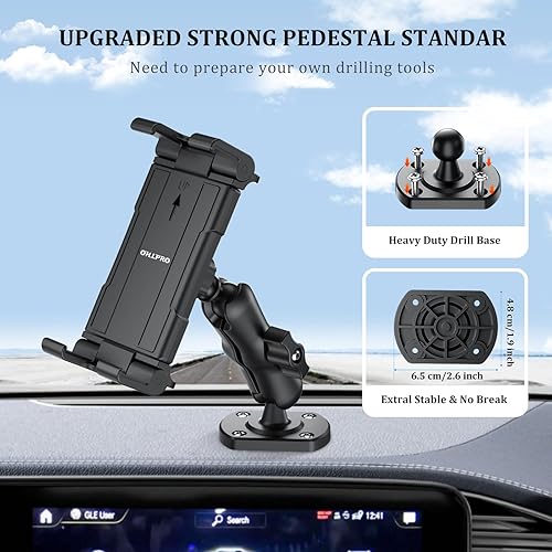 Miniatura 8 de OHLPRO Soporte para tablet para tablero de automóvil y camión, soporte resistente para iPad con base de taladro, brazo giratorio de 360, compatible