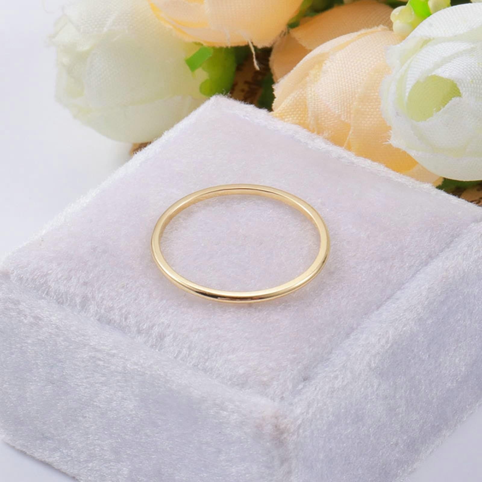Anillo de boda de oro real Au 375/585/750, anillo de boda, anillo apilable fino para parejas, oro 9 K/14 K/18 K, sin alergias