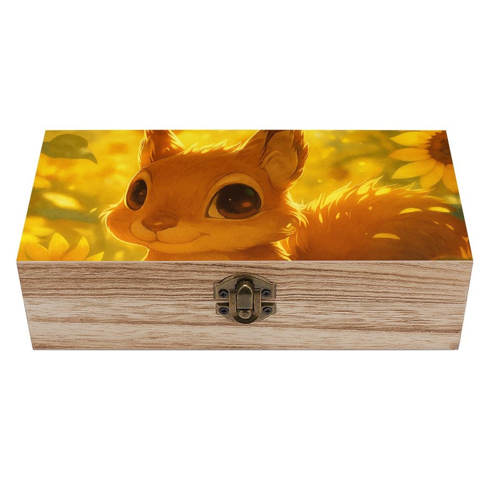 SMAZDFXX Squirrel & Sunflower Wooden Storage Box Multipurpose Decorative Box for Jewelry Photo Home Decor