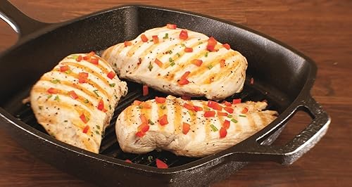 Miniatura 4 de Lodge L8SGP3ASHH41B - Sartén cuadrada de hierro fundido con mango de silicona roja, 10.5", Negro