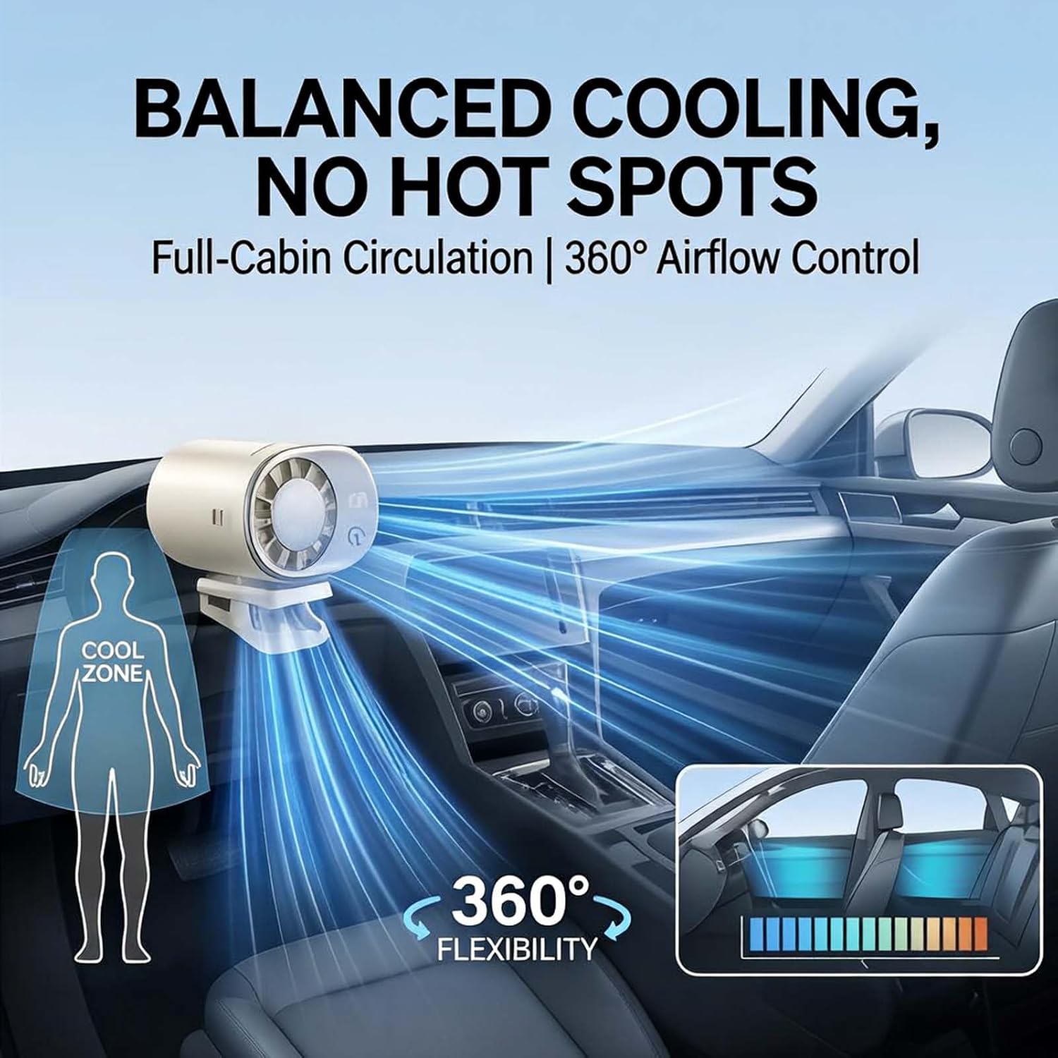 Car Clip On Air Conditioner Fan With Led Display, Portable Mini Ac Fan Clip On For Car, 360° Rotation 100 Speeds, Usb Rechargeable Cooling Fan For Auto Vehicle Truck Tent (2, black)