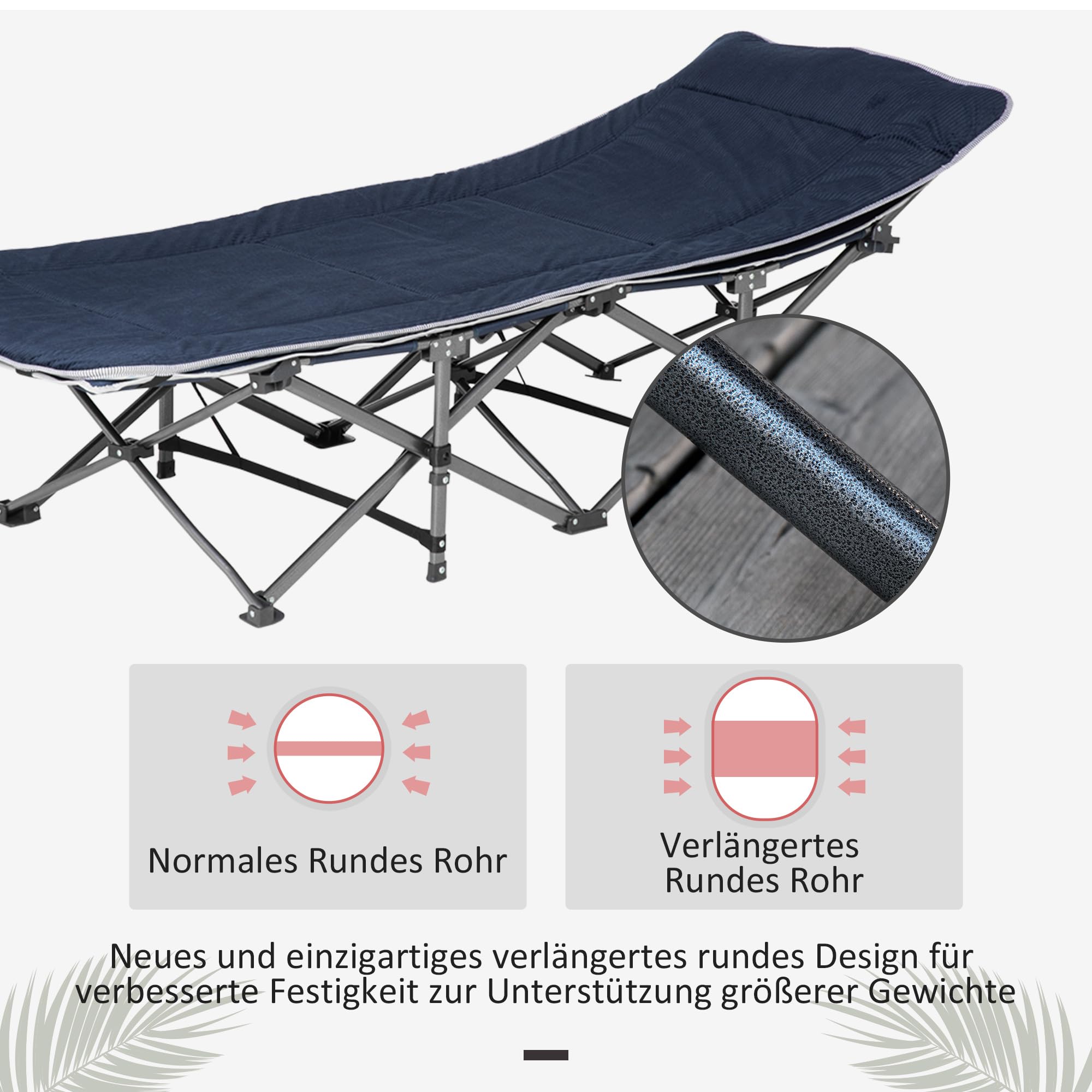 Outsunny Lit de camping pliable Lit de camp pliable avec oreiller Poche latérale Matelas Lit d'invité pouvant supporter jusqu'à 150 kg Voyage Outdoor Oxford bleu foncé 188 x 64,5 x 53 cm