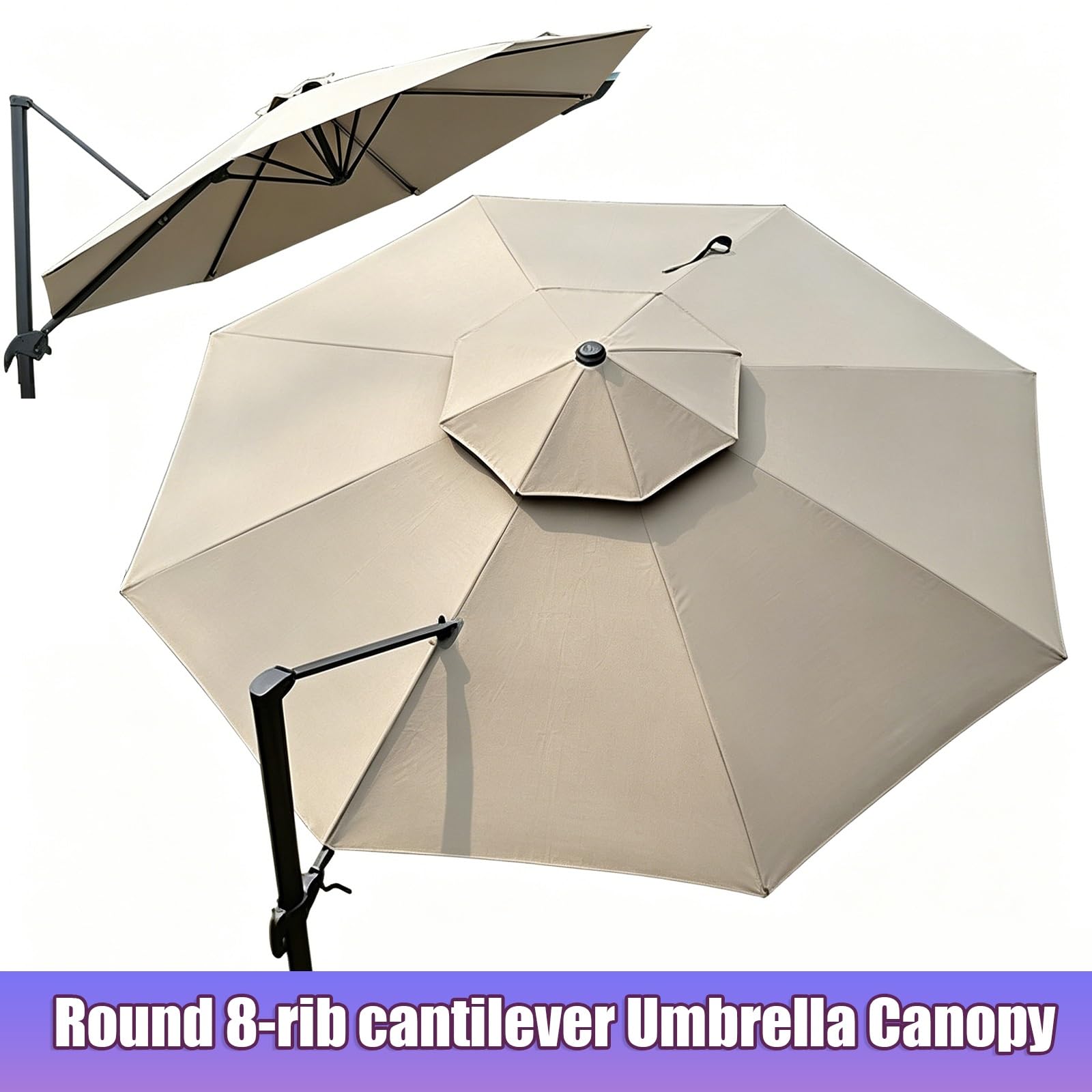 Toile de Parasol Déporté 3/3.5 m 8 Baleines, Housse de Rechange pour Parasol, Anti-UV Toile pour Jardin Terrasse(Beige,350cm(11.5ft))