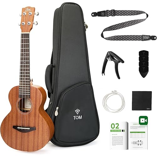 TOM 23" Sapele Concert Ukulele – Includes Quick Locking Strap On Ukulele Beginner Kit, Ukelele for Professional Adults, Beginner & Kids, Rich Tone with D’Addario Strings, (23" Concert)