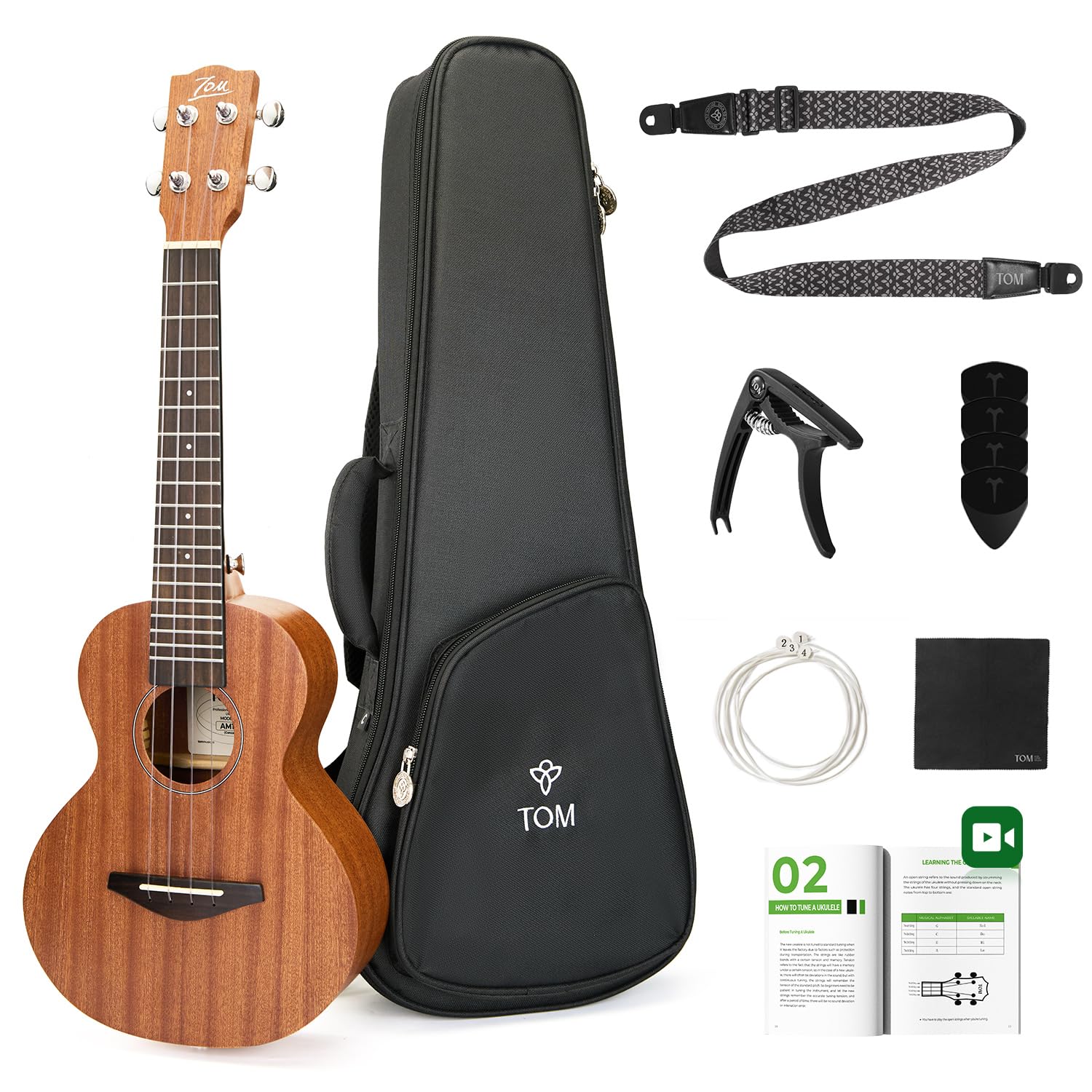TOM 23 Inch Sapele Concert Ukulele Beginner Kit with Strap (23" Concert)