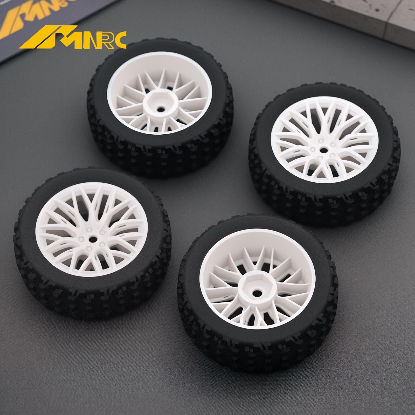 NMNRC Branch Style Rubber Pre Glued Wheel and Tires Plastic Rim for Arrma 1/14 Typhon Grom Series RC Car Upgrades Part White