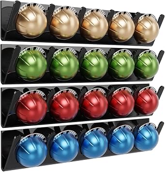 LifeMoreasy Magnetic Coffee Pods Holder for Nespresso Vertuo & Dolce Gusto, Self-Adhesive Wall Mounted Capsule Organizer for Kitchen Cabinet Fridge4 Packs for 20 Pods
