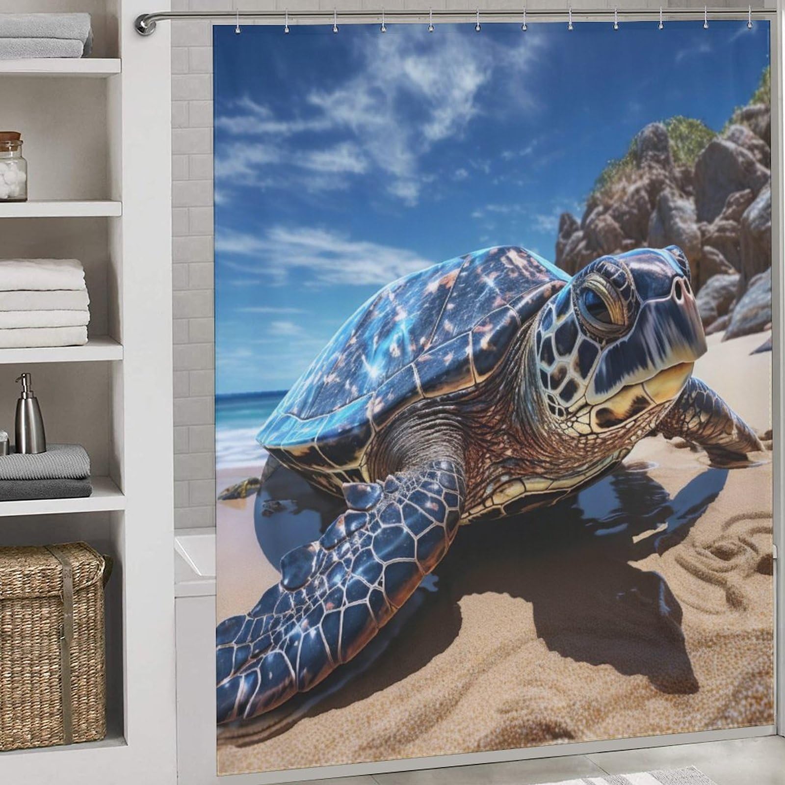 Rideau de bain tortue marine pour une décoration de salle de bain évasion
