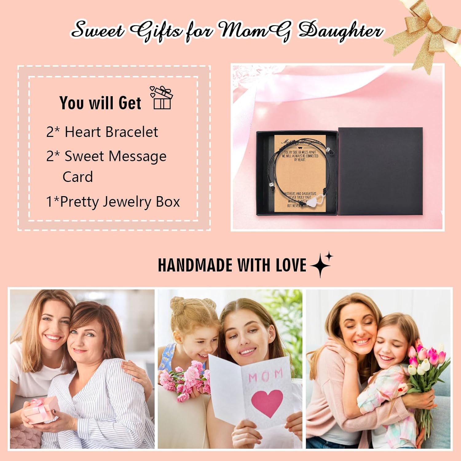 Mother Daughter Bracelets Set for Women Girls Matching Heart Wish Bracelets Handmade Woven Bracelets Mothers Day Birthday Christmas Gifts - Image 6