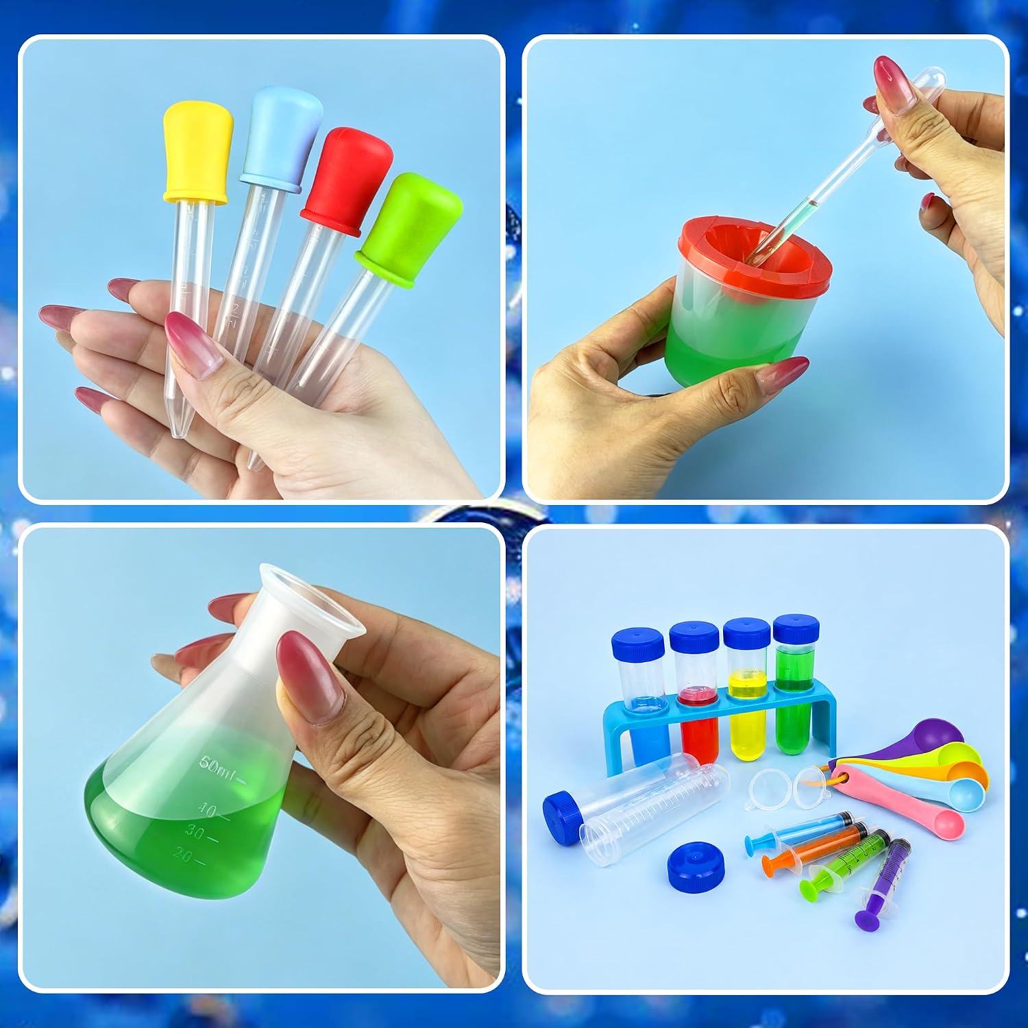 43PCS Science Lab Kit 2Sets Plastic Experiments Beakers and Test Tubes Set | Science Experiments for 6-8 Junior Chemistry Set for Girls and Boys Classroom or Home Use for Students Learning