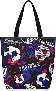 Sacolas de lona com zíper e bolso interno, bolsa de ombro feminina casual bolsa de mão padrão de futebol abstrato, bolsas de compras reutilizáveis de cozinha, bolsas de lona para uso para livros, sacolas de compras, sacolas de presente, Multicor