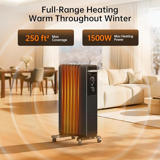 Calefactor Eléctrico Portátil Radiador de Aceite 1500W con Ruedas miniatura 2