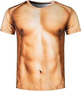 Unisex 3D Fake Abs T Shirts Shredded Chest Printed Short Sleeve Costume Novelty Tees Shirt