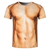 Unisex 3D Fake Abs T Shirts Shredded Chest Printed Short Sleeve Costume Novelty Tees Shirt