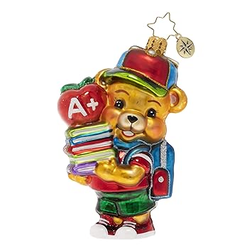 Christopher Radko Hand-Crafted European Glass Christmas Ornament, Love to Learn Teddy