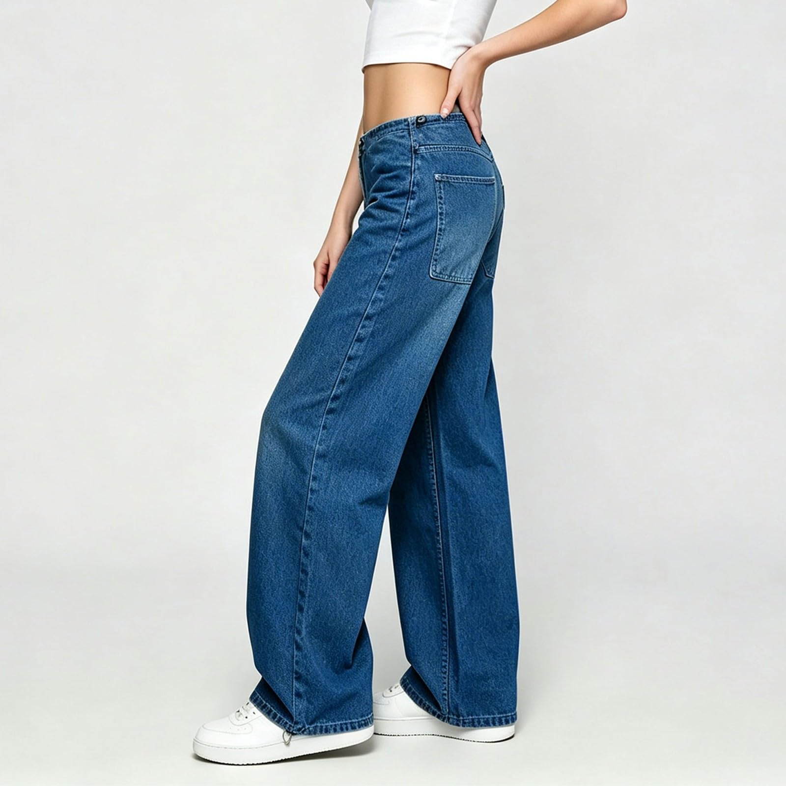 Jeans Donna Larghi Vita Alta Jeans Baggy Larghi Leggeri Pantaloni Elasticizzati Casual Gamba Larga Y2k Pantaloni Denim Vita Alta Curvy Taglie Forti Eleganti Pants Wide Leg con Tasche Hiphop