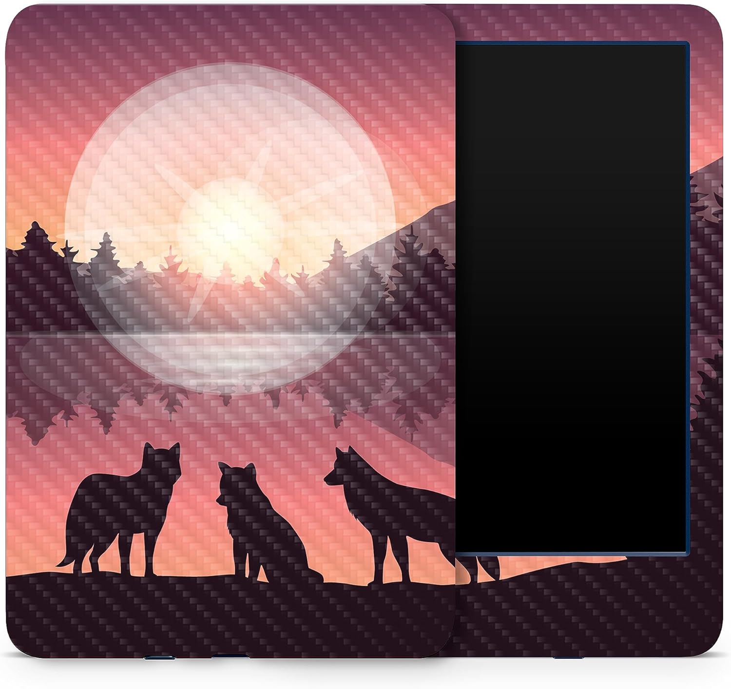 MightySkins Carbon Fiber Skin Compatible with Amazon Kindle 6-inch 11th Gen (2022) Full Wrap - Wolf Silhouette | Textured Carbon Fiber Finish | Easy to Apply | Made in The USA