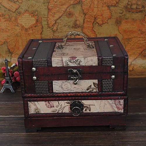 Miniatura 3 de ISOTO Joyero de madera retro vintage, caja de almacenamiento organizadora, caja de almacenamiento con espejo para novias y mujeres, para el día