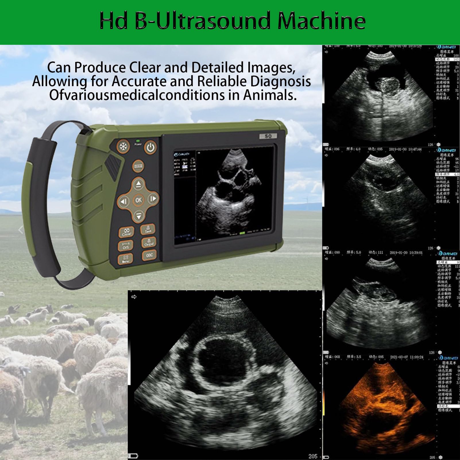 Macchina veterinaria di ultrasuono, strumento diagnostico portatile di gravidanza con sonda 3.5MHz per uso con maiali, pecore, cani e gatti