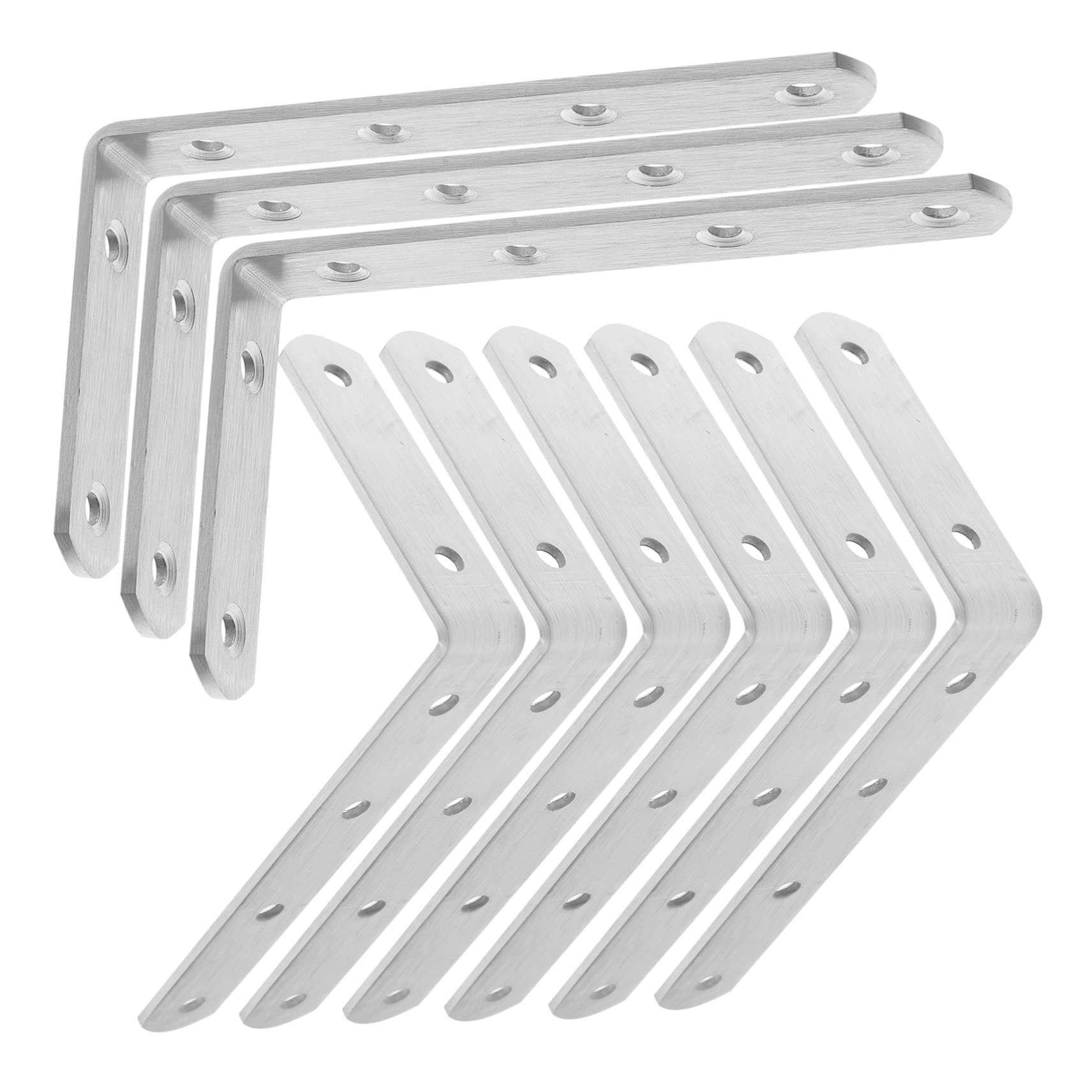 10 Piezas Soportes en L de Acero Inoxidable, Plata Ángulo Recto