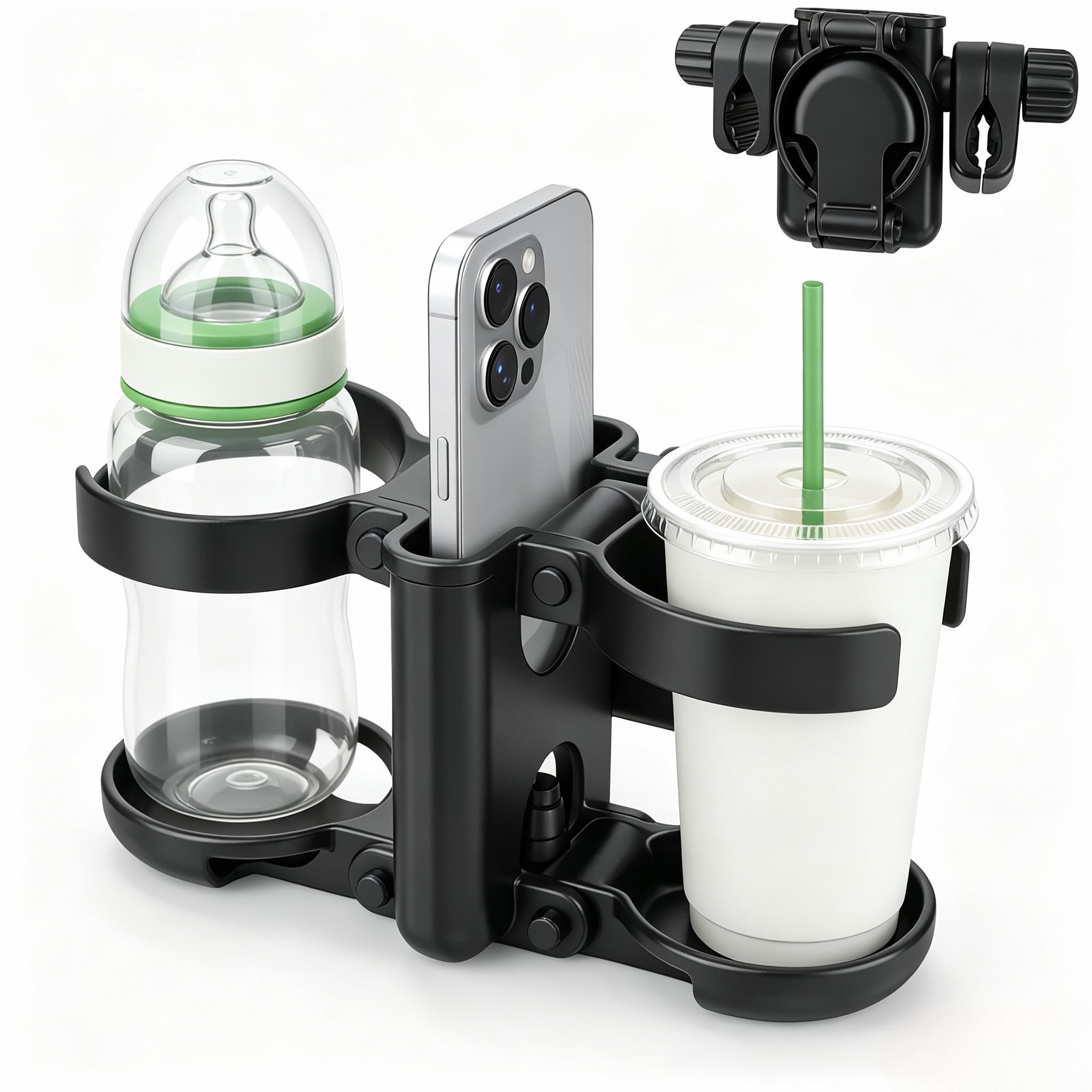 3-in-1 Universal Pram Cup & Phone Holder for Pushchair & Wheelchair