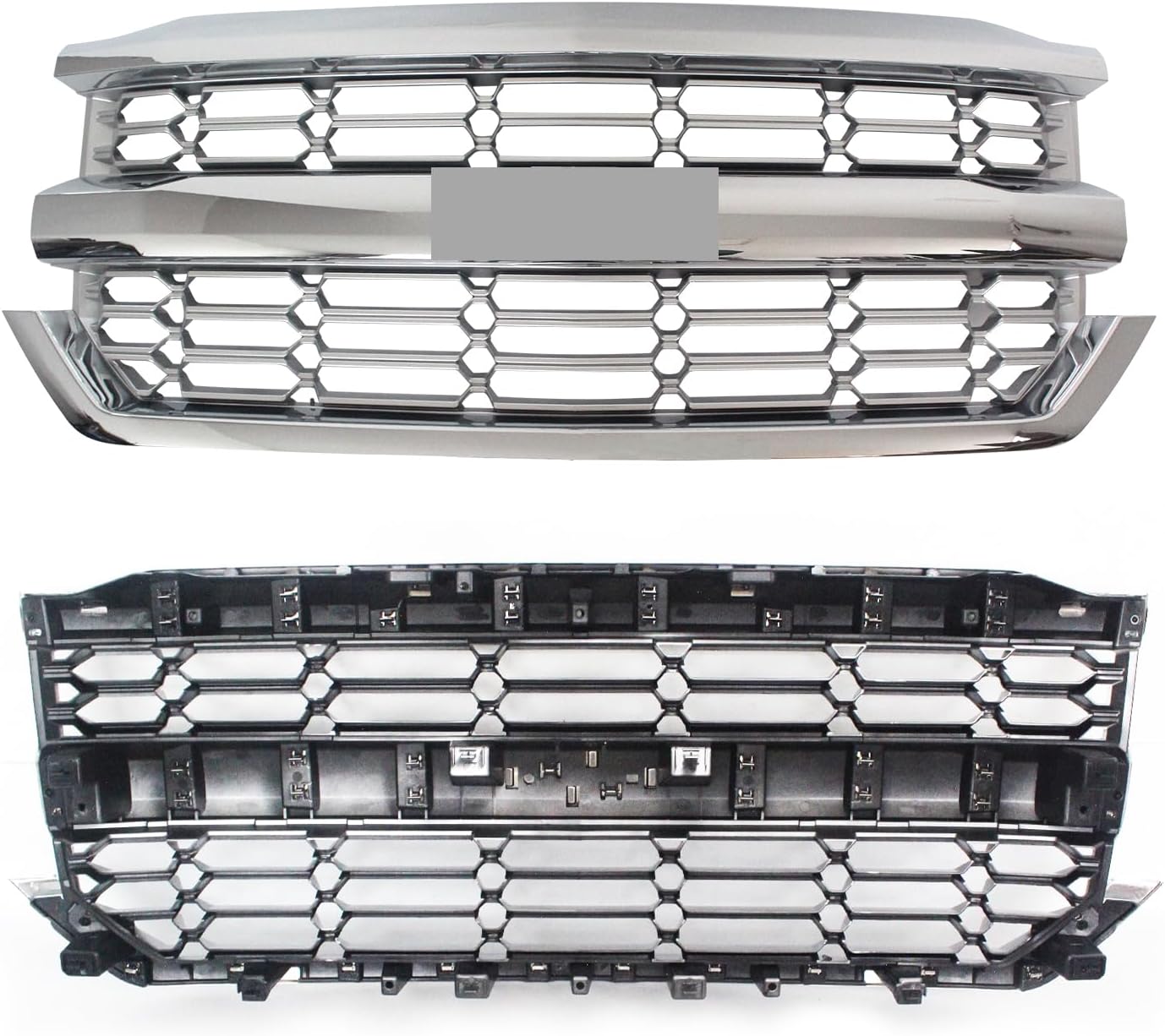 Front Grille Fit For 2016 2017 2018 Chevy Chevrolet Silverado 1500 Front Bumper Upper Grill Assembly Chrome & Silver for 84134045, 84602489