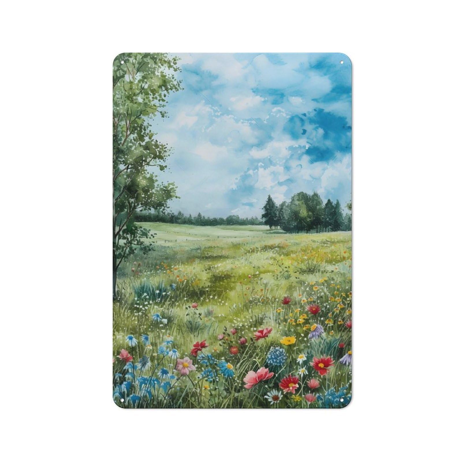 Junmoney Meadow Acrylic Painting Tin Wall Plaque 30X20cm With For Dining Room Or Kitchen, For Collectors Decorating Kitchens And Dining Spaces