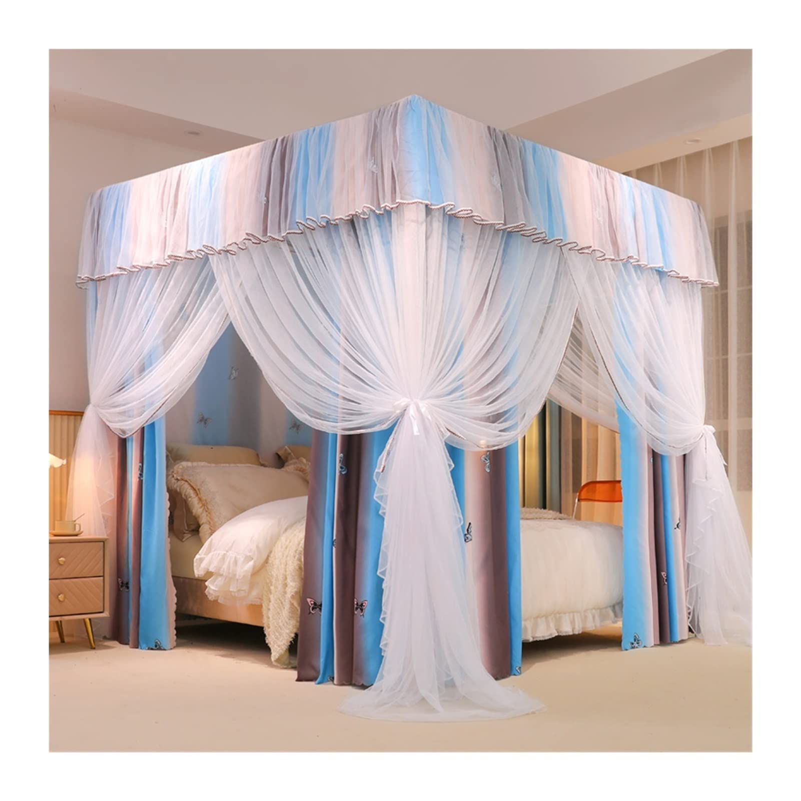 GJMSSMY Bed Canopy Bedroom Mosquito Net, Deluxe Princess Style Bed Canopy, 4 Pole Support Double Blackout Bed Curtain (Size : 200x220x200cm)
