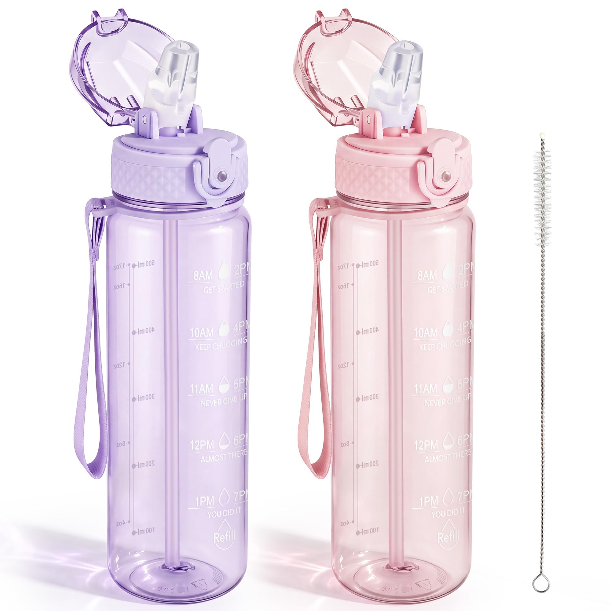 OLDLEY 2 Pack Kids Water Bottle with Straw, 17oz Tritan, Time Marker — image 1