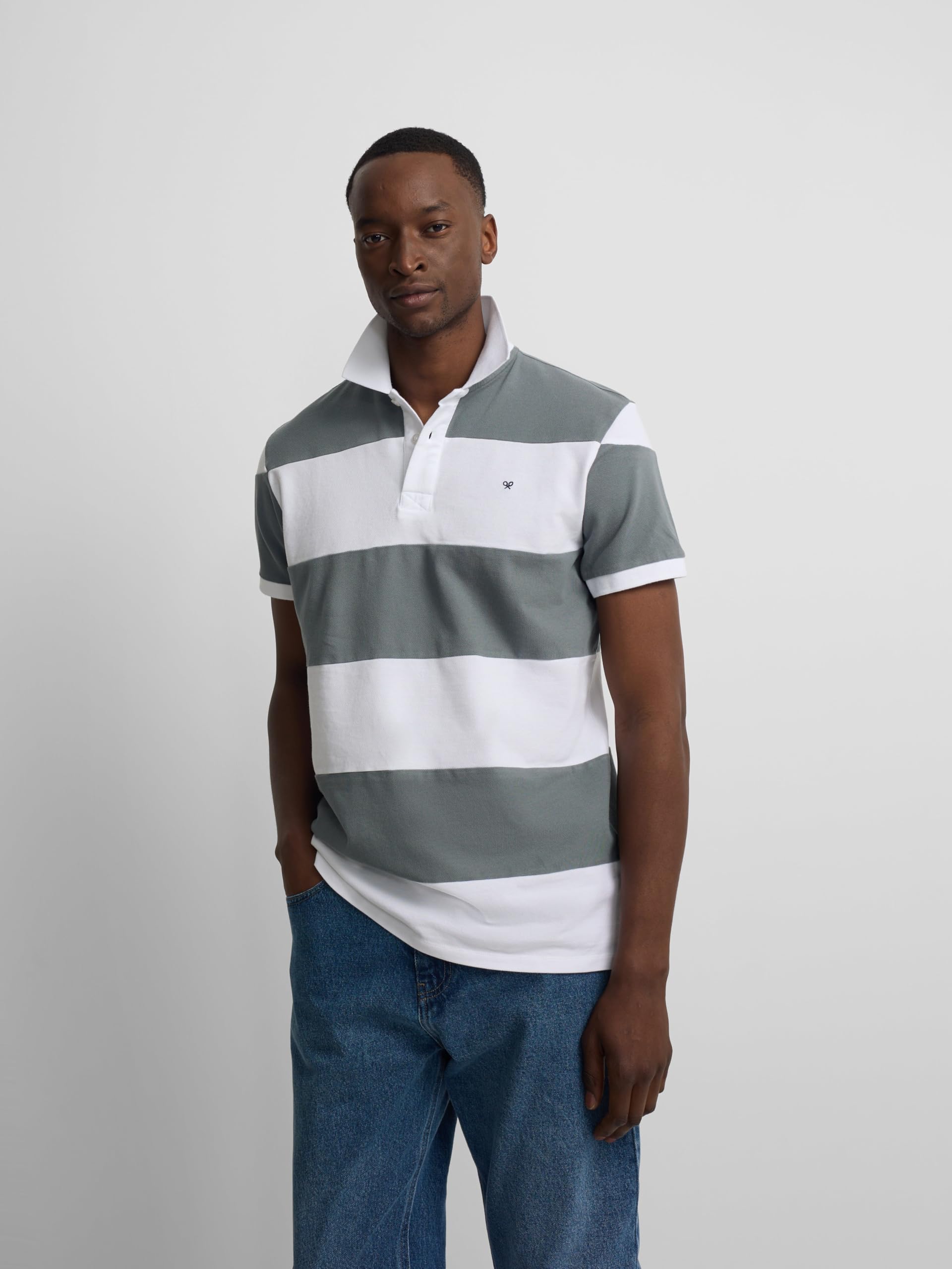 SILBON Polo Manga Corta Rayas Anchas Manga Corta para Hombre