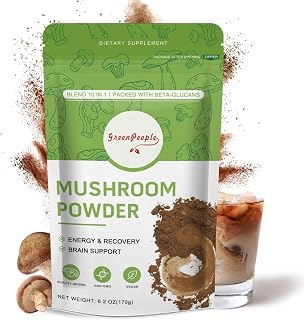 GREENPEOPLE Mushroom Powder Mushroom Supplement - 10-in-1 Mushrooms Lions Mane Powder with Reishi/Cordyceps/Chaga/Turkey Tail/Maitake/Complex for Cognitive Function & Immune Support 60 Servings