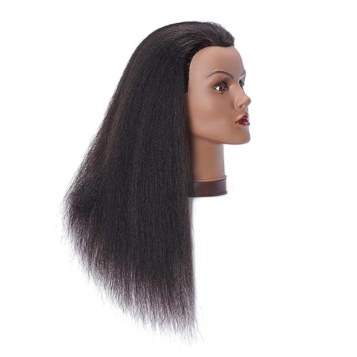 Miniatura 10 de Cabeza de maniquí con cabello afro 100 % real, para estilizar, cabeza de muñeca para entrenamiento de cosmetología, cabeza de maniquí para práctica,