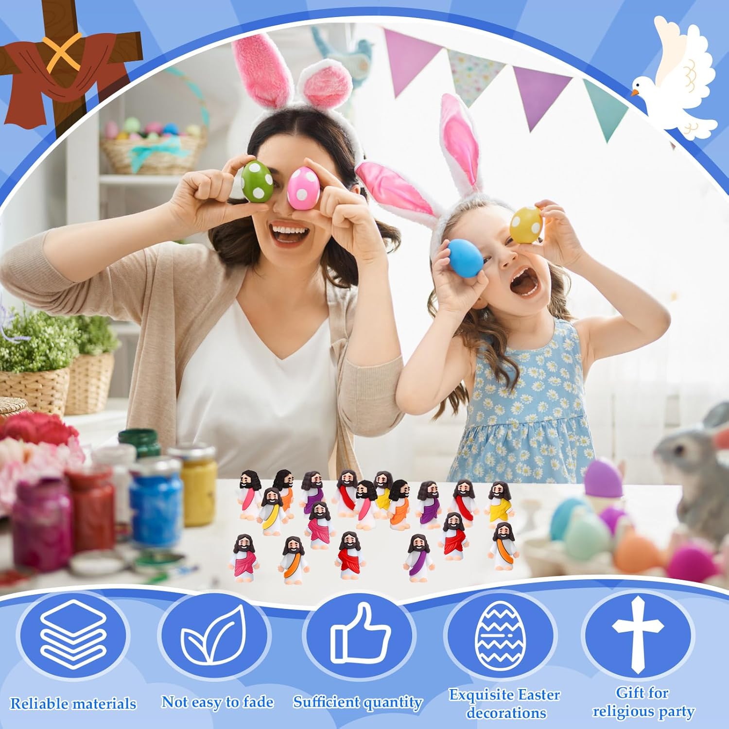 Bememo 200 Pcs Mini Jesus Figure Bulk Easter Tiny Jesus Figures Religious Party Favors for Hide and Seek Sunday Easter Eggs Stuffers Baptism Gift(Colorful)