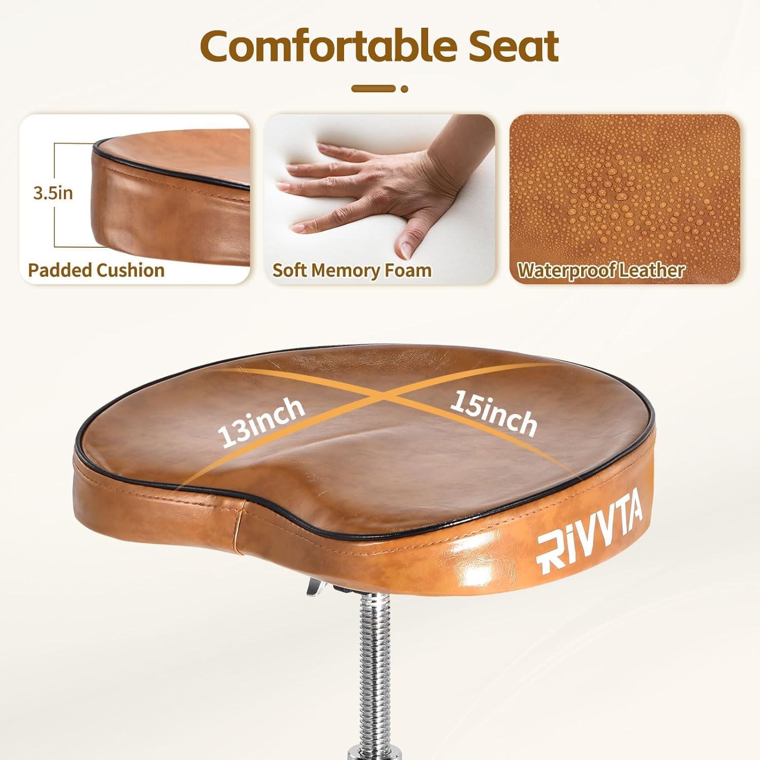 HEYOUTH Taburete de Batería Ajustable en Altura (45-56 cm), Plegable con Asiento Acolchado Antideslizante y Trípode – Estable Taburete para Baterista en Color Marrón para Bateristas y Percusionistas