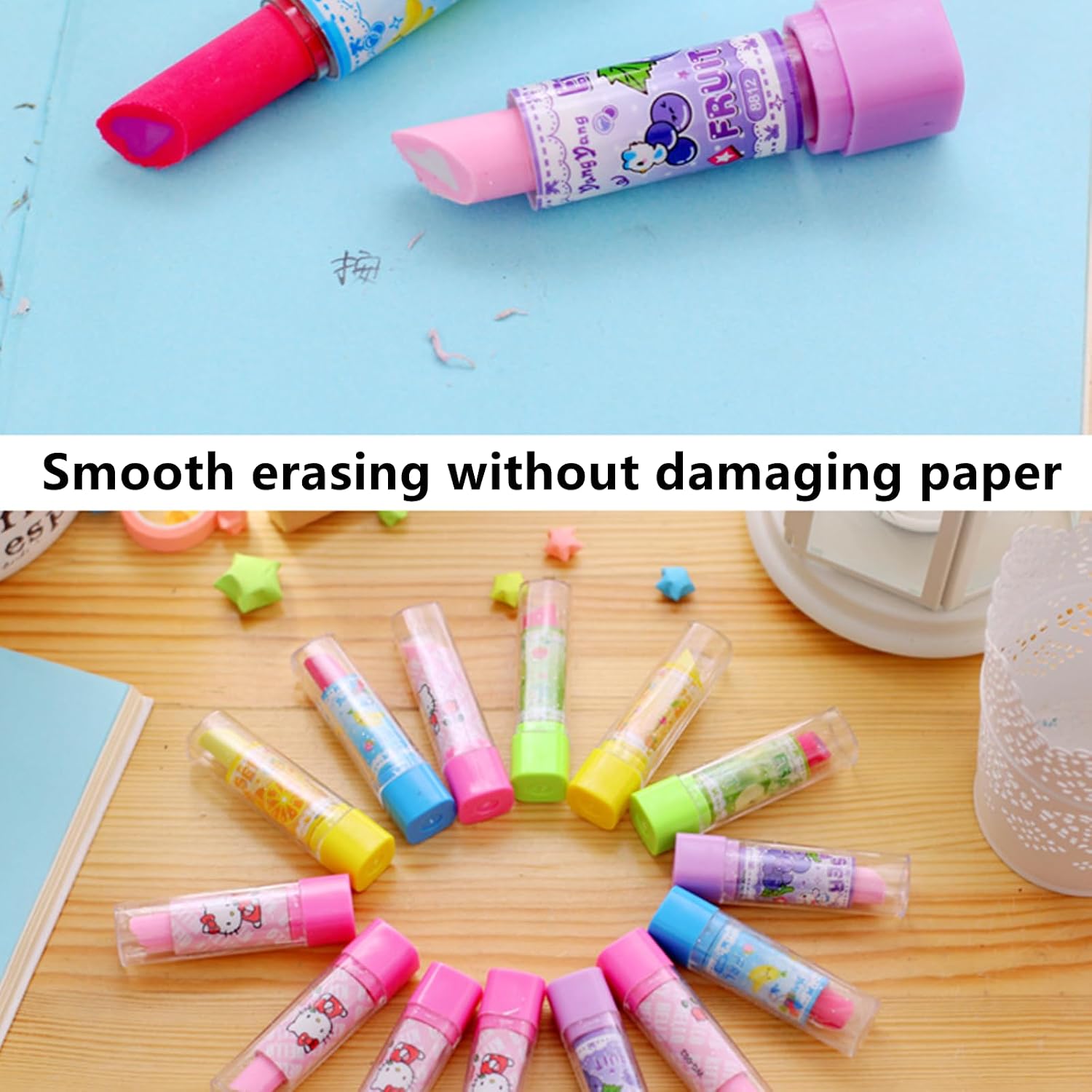 3 Pcs Cute Lipstick Erasers, Novelty Eraser Rubber Erasers Pencil Eraser Cartoon Eraser Office Home Supplies for Drawing Writing, Random Color image 4