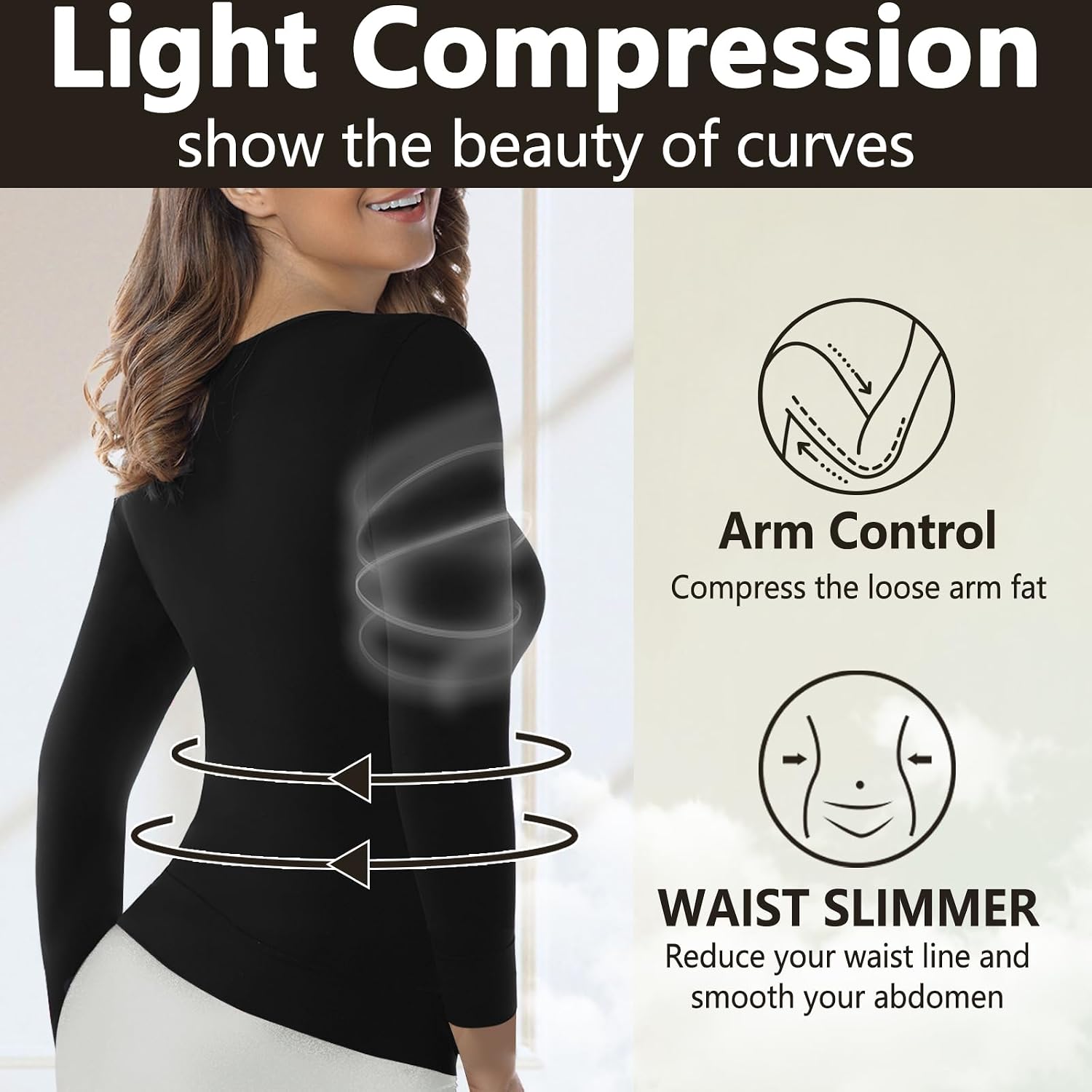 +MD Women Light Compression Shirts, 3/4 Sleeve Scoop Neck Soft Smooth Tummy Control Tops, Perfect for Underscrubs & Workout