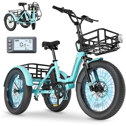 MOONCOOL Foldable Electric Tricycle for Adults, 20" Aluminum Etrike Fat Tire, Peak 1000W 48V 15Ah Rear Differential, Front Suspension, 15.5MPH, 450LBS Payload, 95% Pre-Assembled
