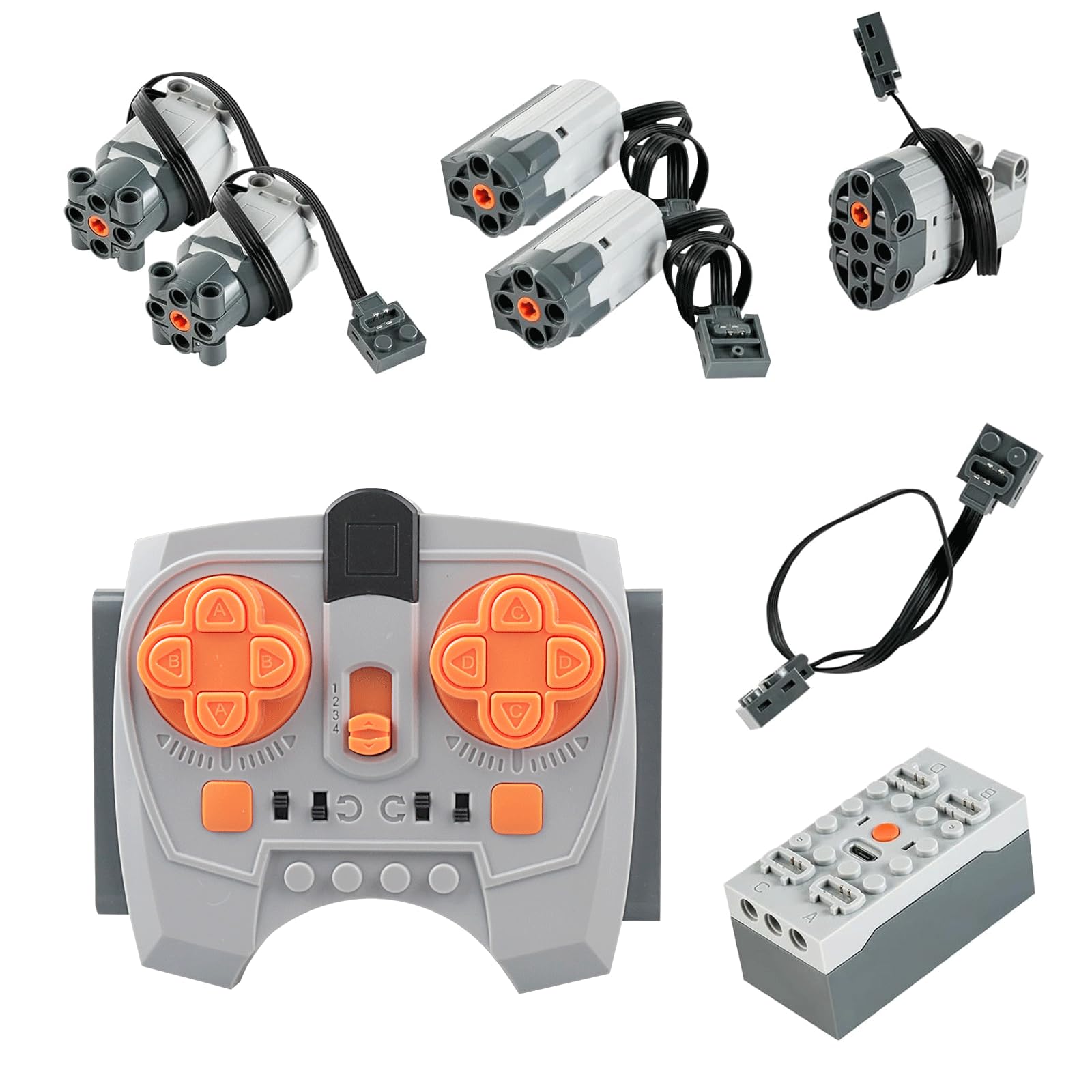 8PCS Technic Motorised Set, 2.4G Remote Control, Rechargeable Battery Box, Servo, High Torque M & L Motors, Extension Cable, Compatible with Lego, STEM DIY MOC Building Block Kit