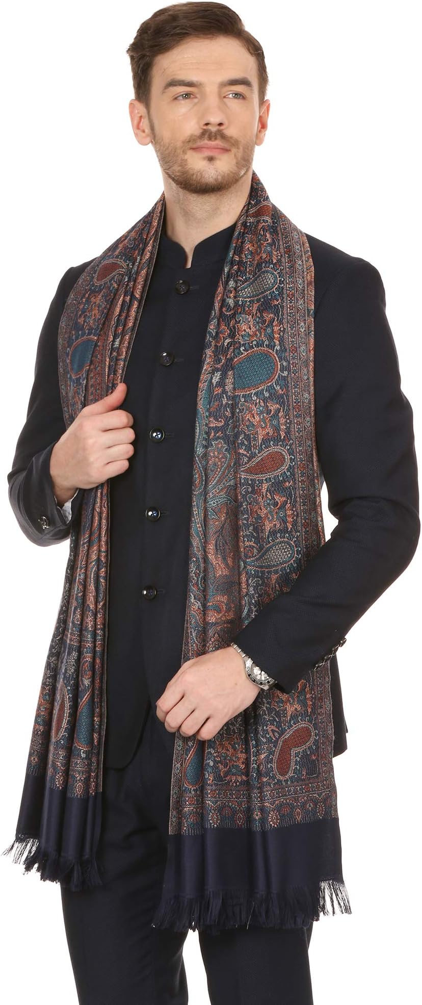 Mens fine Soft Ethnic Stole Stole, Jamawar design, Faux Pashmina