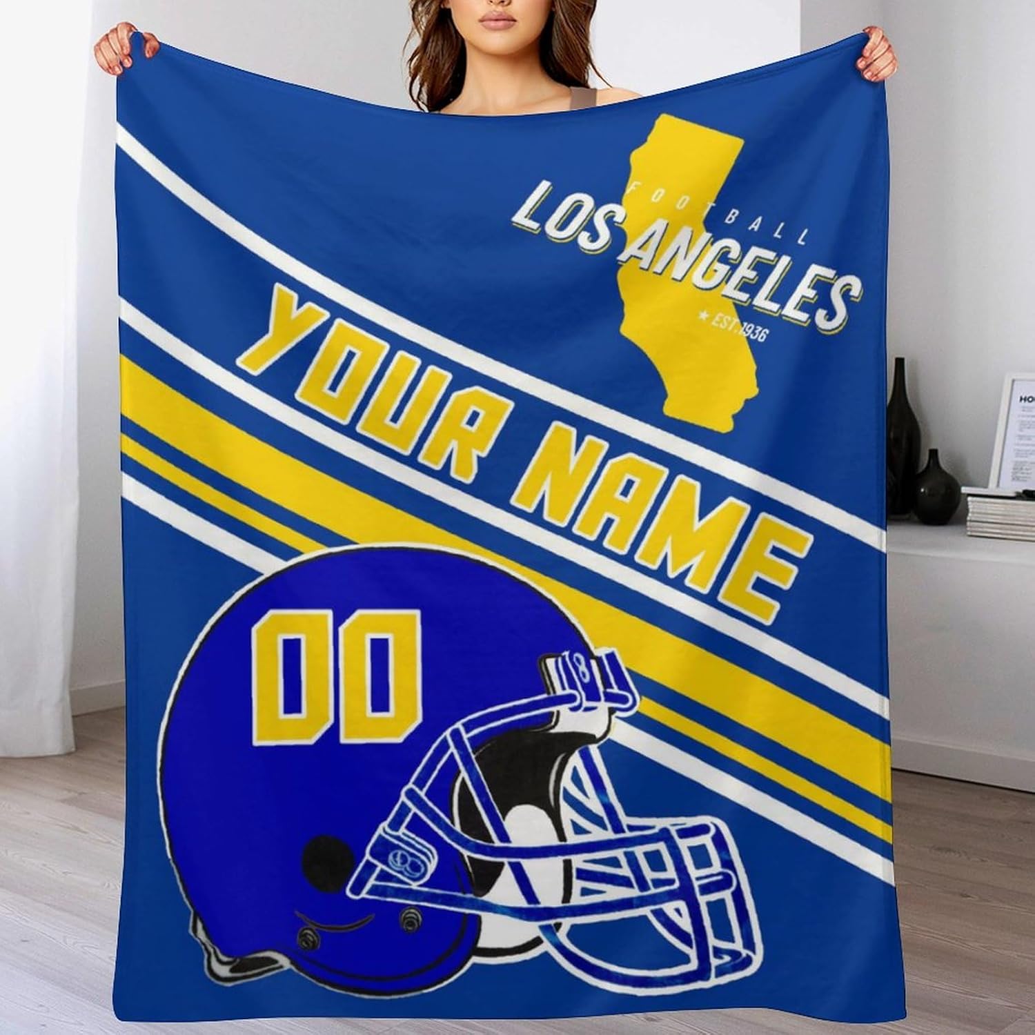 Personalized Football Throw Blanket Add Name and Number
