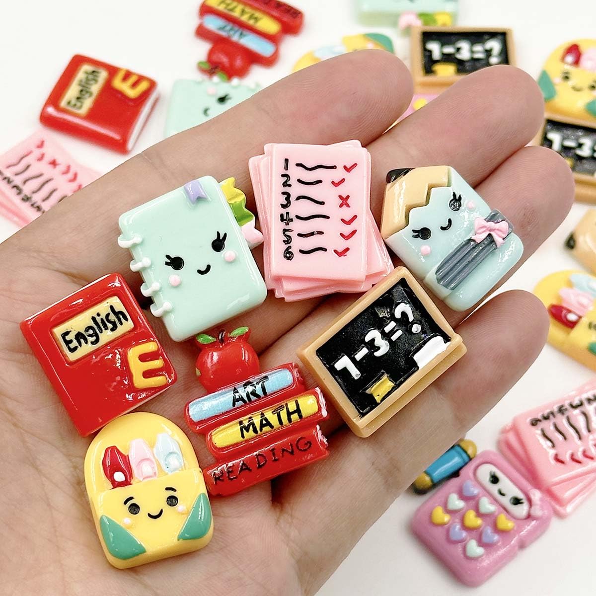 Back to School Flatback Resin Charms, 36Pcs School Supplies Teacher Charms Resin Embellishments Cute Cartoon Pencil Apple Cabochons for Stationery Theme Decorations Scrapbooking Hair Clips DIY Crafts - Image 4