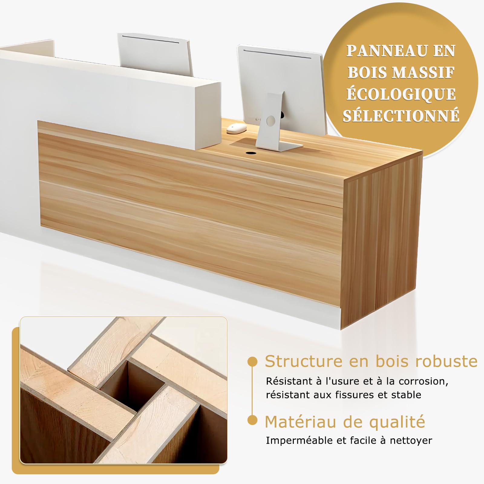 Comptoir de Réception, avec tiroir et étagères Ouvertes, comptoirs d'accueil de 100 à 220 cm, Moderne pour Bureau, adapté aux Salons, Bureaux, Halls d'entrée et magasins de détail