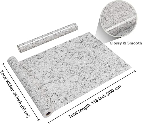 Miniatura 7 de CRE8TIVE Papel tapiz de granito para despegar y pegar de 24"x118" papel adhesivo de granito gris para encimeras, impermeable, autoadhesivo,
