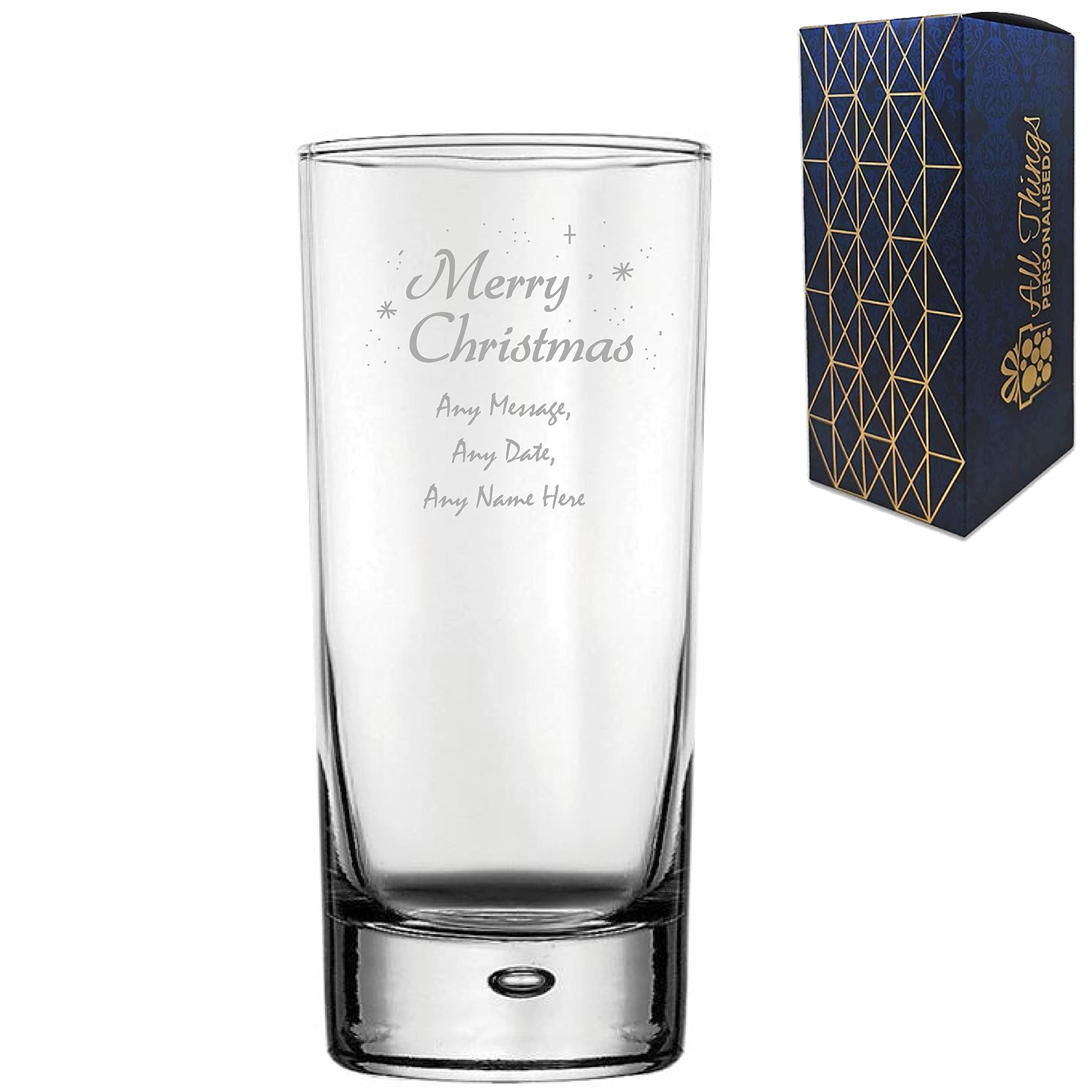 Personalised Engraved Merry Christmas Bubble Hiball Glass, 13oz/384ml Cocktail, Thoughtful Customised Gift, Laser Engraved in The UK, Dishwasher Safe Clear Glass, Dishwasher Safe