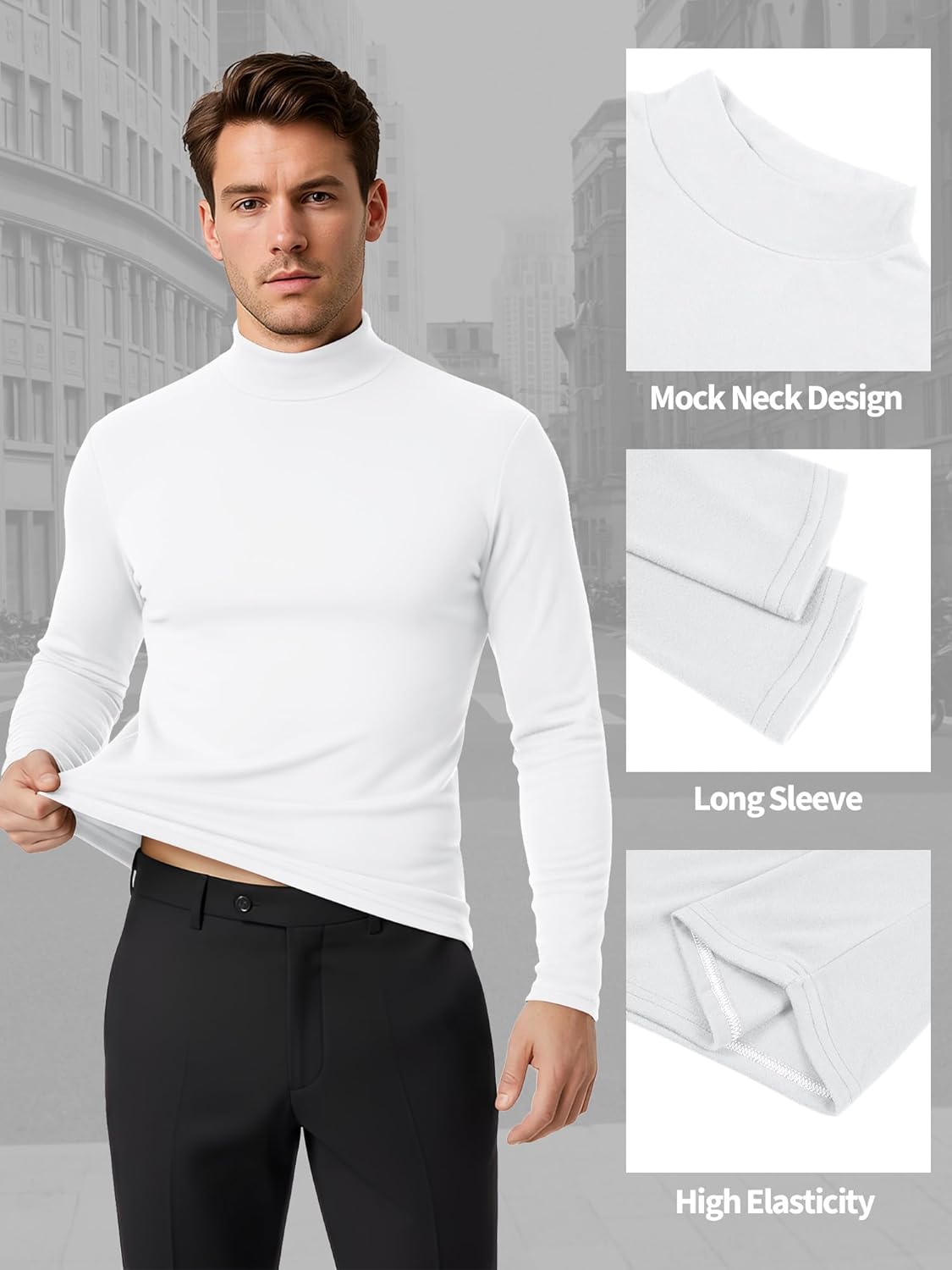 2 Pack Men Mock Turtleneck Long Sleeve Shirts Double Sided Fleece Thermal Pullover Sweater Slim Fit Base Layer Top - Image 6