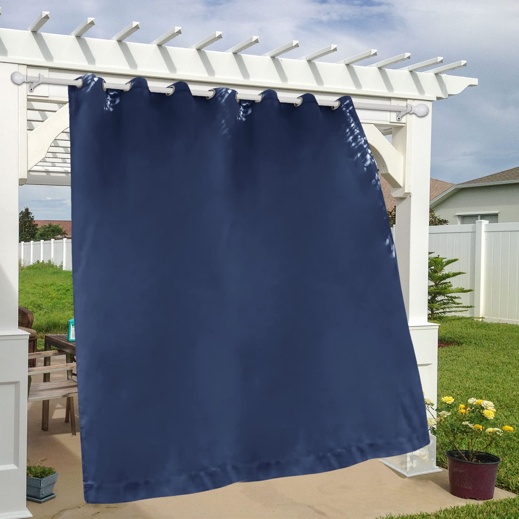 Fcosie Grommet Outdoor Curtains for Patio Waterproof Extra Wide Drapes Water Resistant Window Treatment with Rope Tieback 100% Privacy Curtain Panels for Indoor Outdoor, 1PC, Navy, 200 W x 102 L Inch
