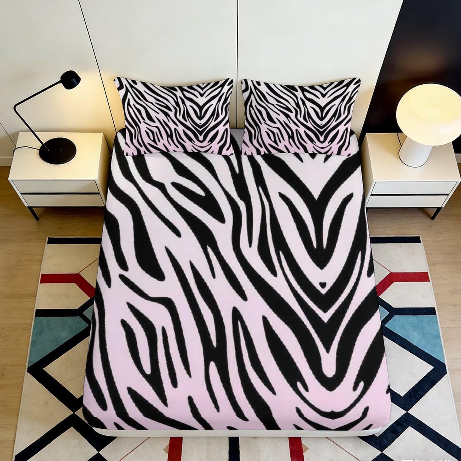 3D Printed Zebra Pattern Fitted Sheet Microfiber Soft Breathable Animal Print Bed Cover for Bedroom Dormitory Guest Room Mattress Protection 200x200x25cm