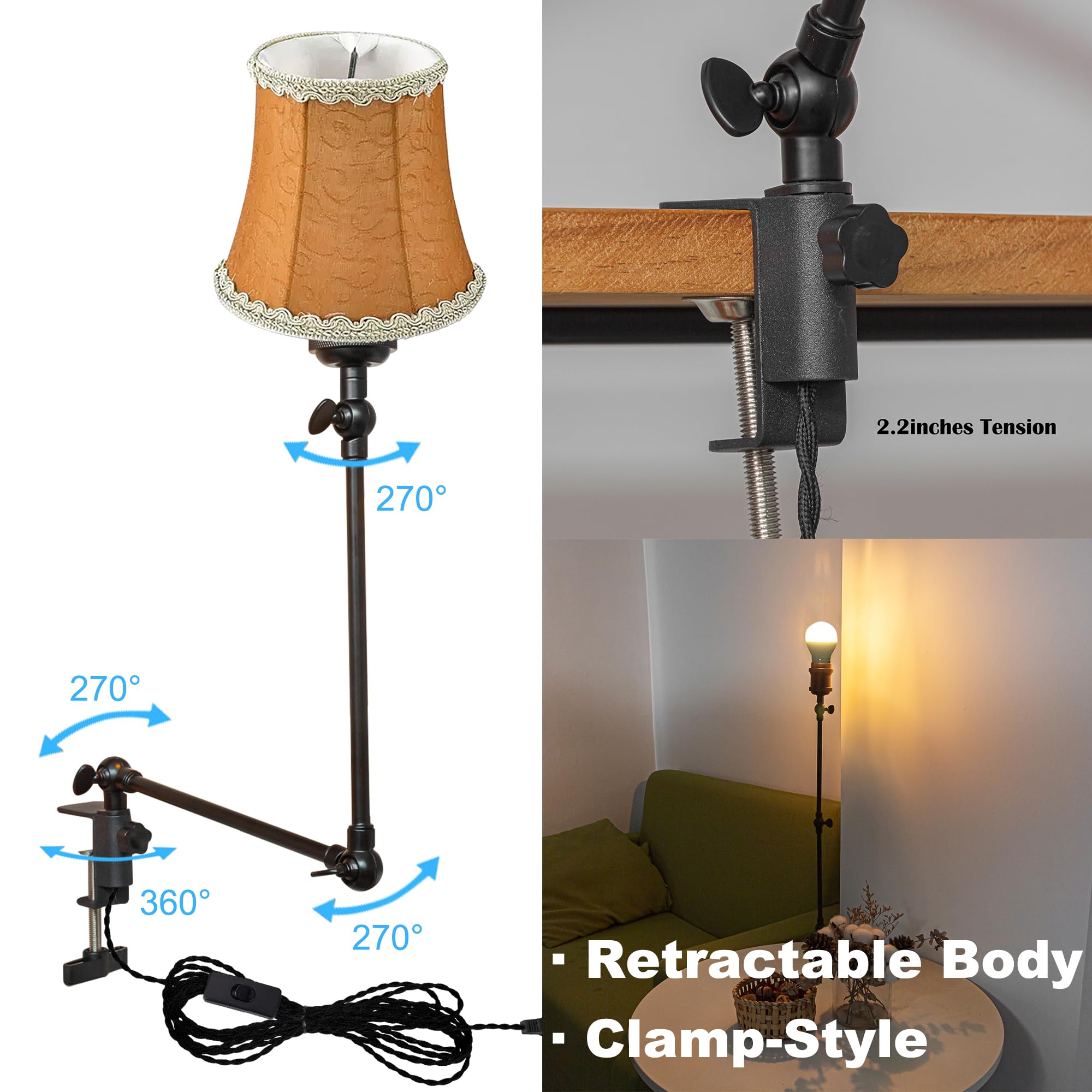 Klemmleuchte mit Fernsteuerung,1 Packung Leselampe mit 2,5 m Kabel, Dimmbar Nachttischlampe,Augenpflege Schreibtischlampe für Büro Heimgebrauch, E27 Lampenhalterung - DZ0332/9